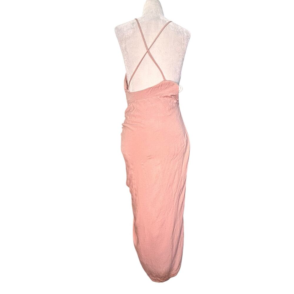 Anthropologie Ruched Asymmetrical Dress Pink Linen Blend Slip Maxi Dress Size 0P - Picture 7 of 12